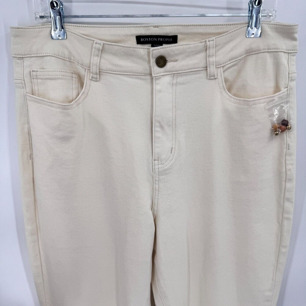 NWOT BOSTON PROPER Mixed Wood Beaded Ankle Zip High Rise Jeans Pants Size 14 - Picture 4 of 9